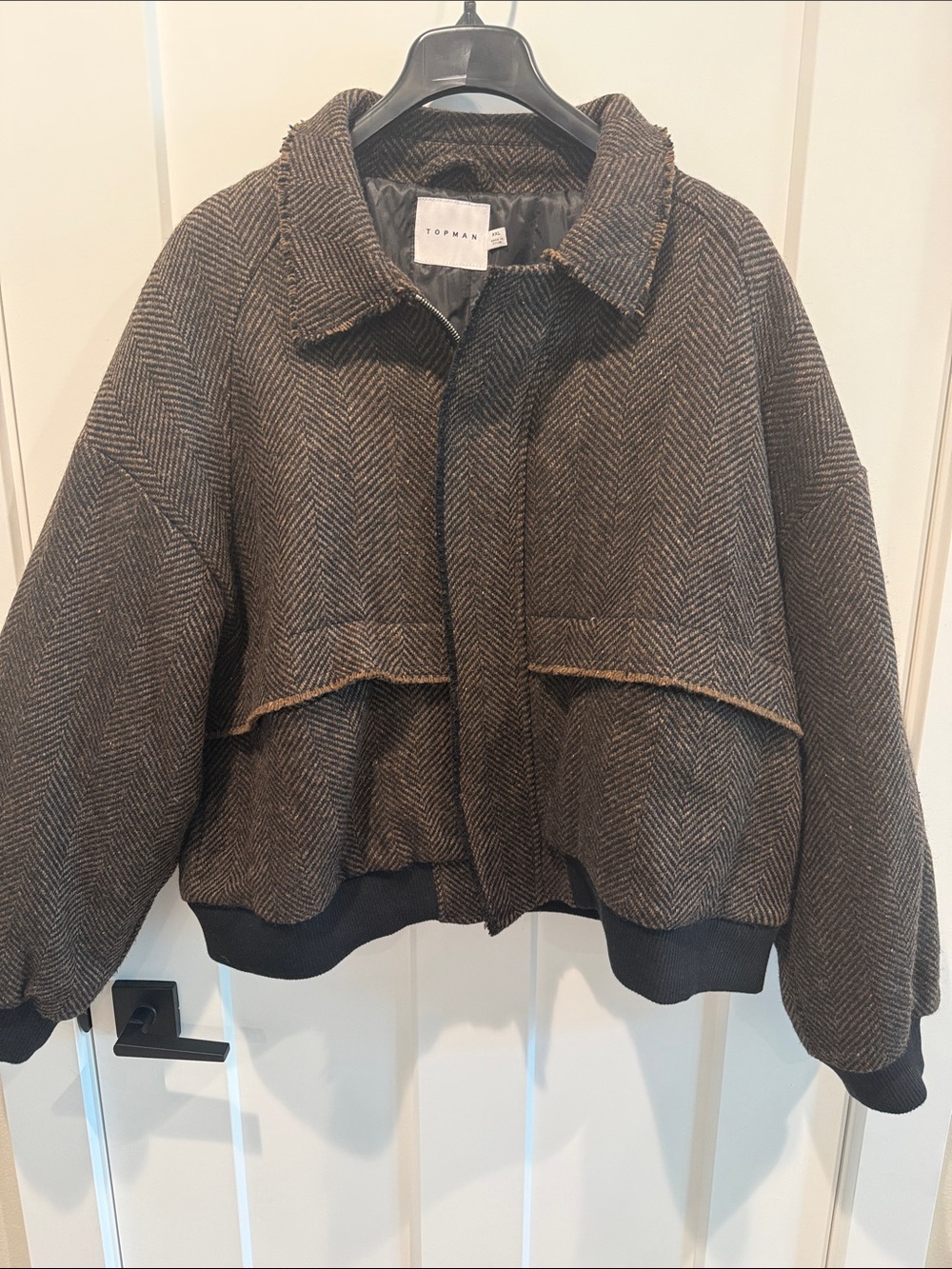 Topman Brown Textured Herringbone Bomber Jacket